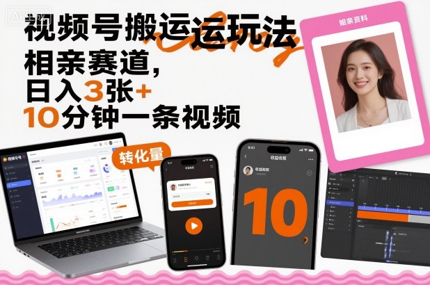 视频号搬运玩法,相亲赛道,日入3张+,10分钟一条视频-站长V课