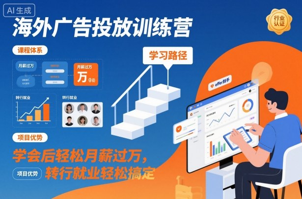 海外广告投放训练营，学会后轻松月薪过万，转行就业轻松搞定