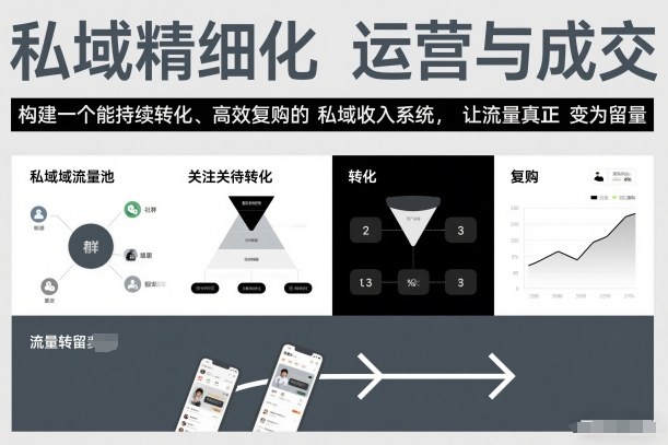私域精细化运营与成交，构建一个能持续转化、高效复购的私域收入系统，让流量真正变为留量-站长V课