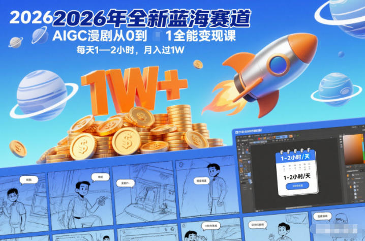2026年全新蓝海赛道AIGC漫剧从0到1全能变现课,每天1—2小时,月入过1W-站长V课