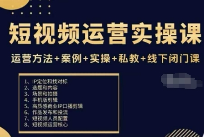 短视频运营实操课，运营方法+案例+实操+私教+线下闭门课-站长V课