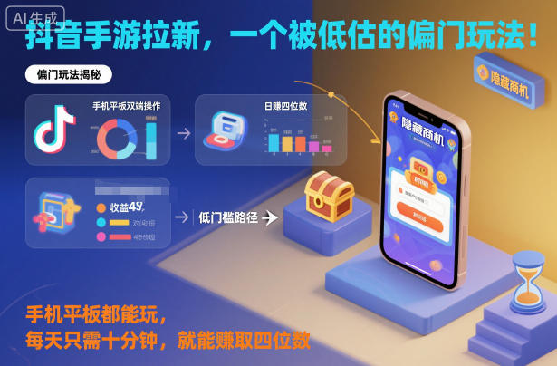 抖音手游拉新,一个被低估的偏门玩法!手机平板都能玩,每天只需十分钟,就能賺取四位数【揭秘】-站长V课