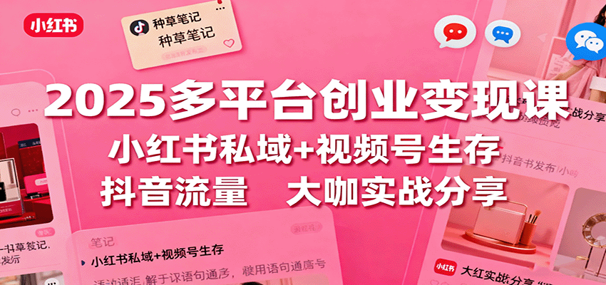 2025多平台创业变现课:小红书私域+视频号生存+抖音流量,大咖实战分享-站长V课