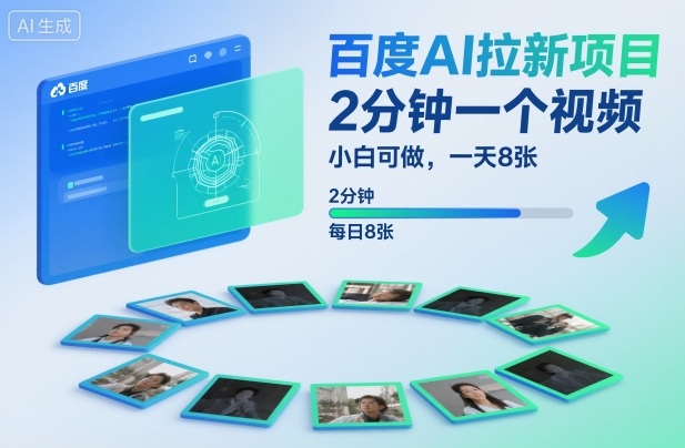 百度AI拉新项目，2分钟一个视频，小白可做，一天8张【附案例+保姆级教程】