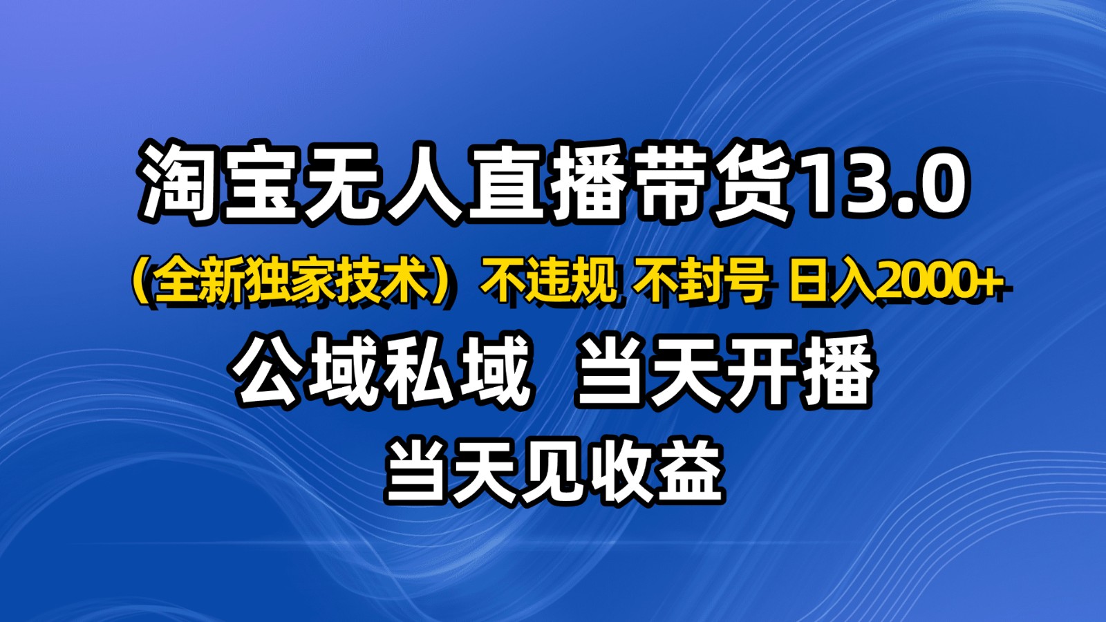 淘宝无人直播13.0,公域私域技术,不封号,不违规 布局下半年旺季赛道,日入2000+-站长V课