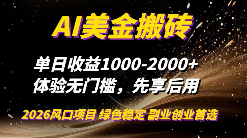 AI美金搬砖，单日收益1000-2000+，2025风口项目，可以副业，可以全职，可以工作室放大-站长V课