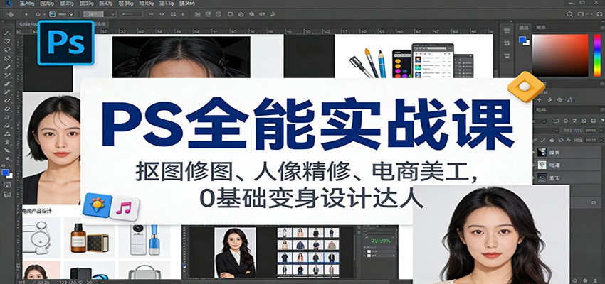 PS全能实战课:抠图修图、人像精修、电商美工,0基础变身设计达人-站长V课