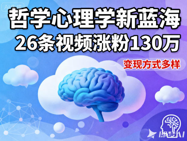 短视频新蓝海，哲学心理学赛道，26条视频涨粉130W，变现方式多样