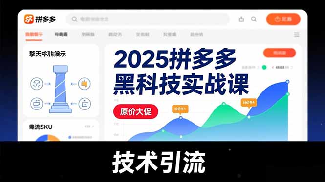 2025拼多多黑科技实战课，擎天柱玩法、爆流SKU、原价大促，技术引流，单店日销轻松破千单-站长V课