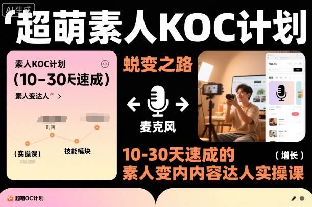 超萌素人KOC计划,10-30天速成的素人变内容达人实操课,适合想做短剧小说推文电商推广的素人入局-站长V课