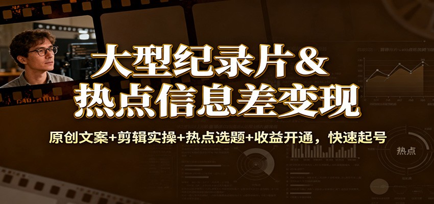 大型纪录片&热点信息差变现:原创文案+剪辑实操+热点选题+收益开通,快速起号-站长V课