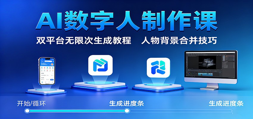 AI数字人制作课：双平台无限次生成教程，人物背景合并技巧-站长V课