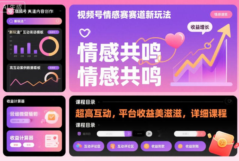 视频号情感赛道新玩法,超高互动,平台收益美滋滋,详细课程-站长V课