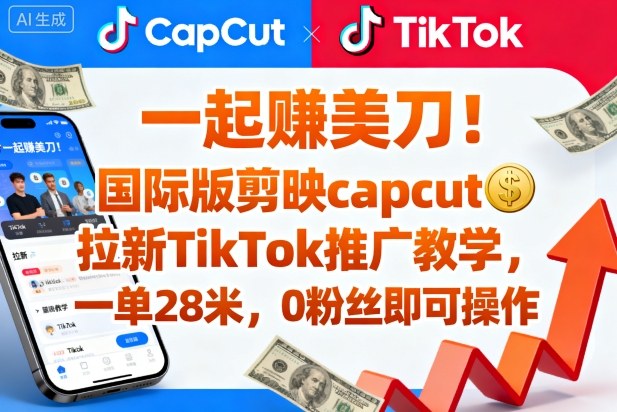 一起賺美刀!国际版剪映capcut拉新TikTok推广教学,一单28米,0粉丝即可操作(附推广入口和教学)