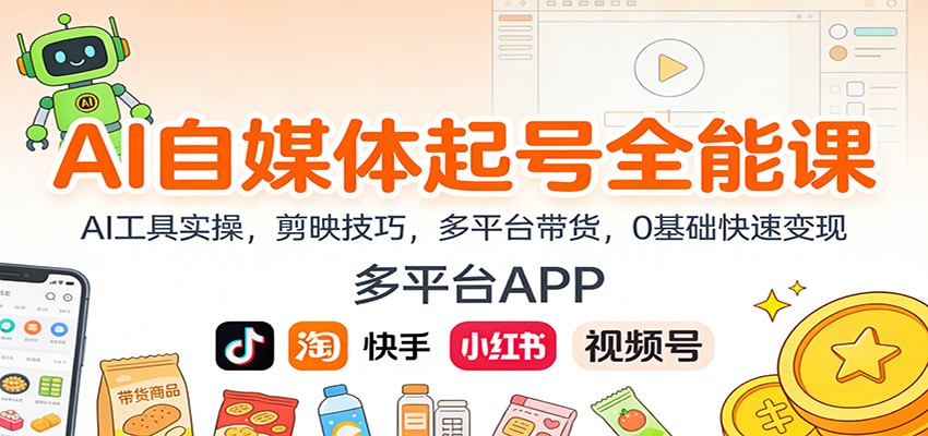 AI自媒体起号全能课:AI工具实操,剪映技巧,多平台带货,0基础快速变现-站长V课