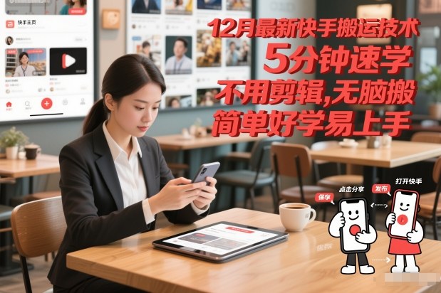 12月最新快手搬运技术,5分钟速学,不用剪辑无脑搬,简单好学易上手-站长V课