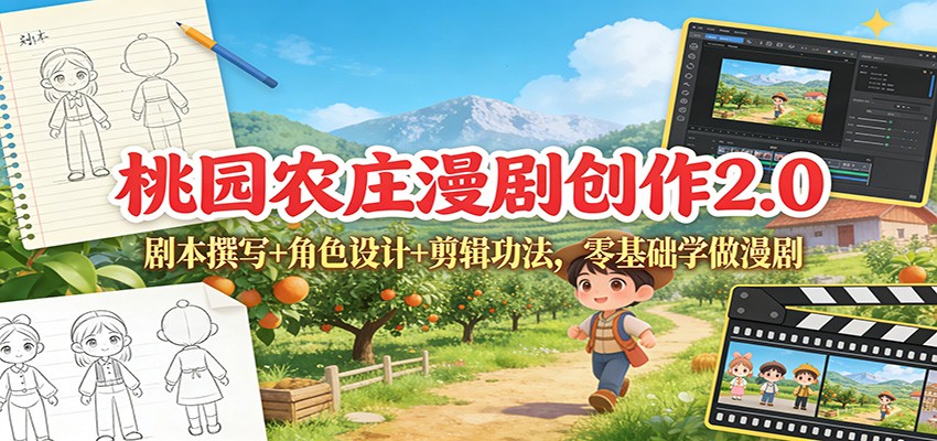 桃园农庄漫剧创作2.0:剧本撰写+角色设计+剪辑功法,零基础学做漫剧-站长V课