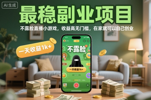 最稳副业项目,不露脸直播小游戏,收益高无门槛,一天收益1k+,在家就可以自己创业【揭秘】