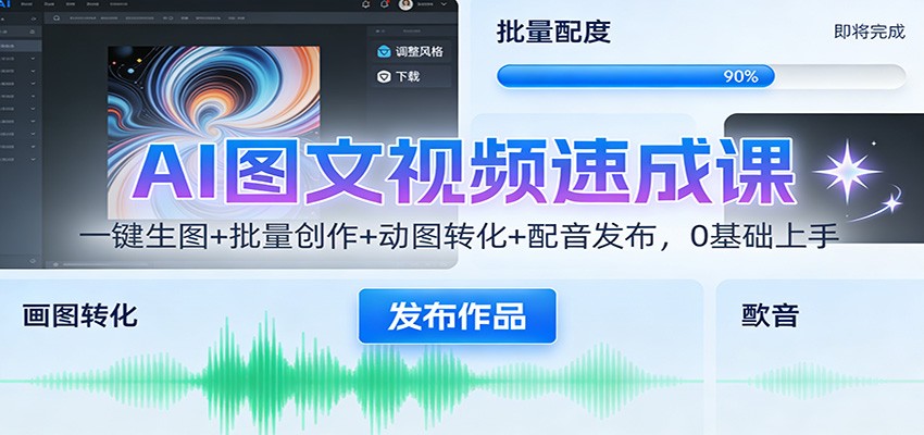 AI图文视频速成课:一键生图+批量创作+动图转化+配音发布,0基础上手-站长V课