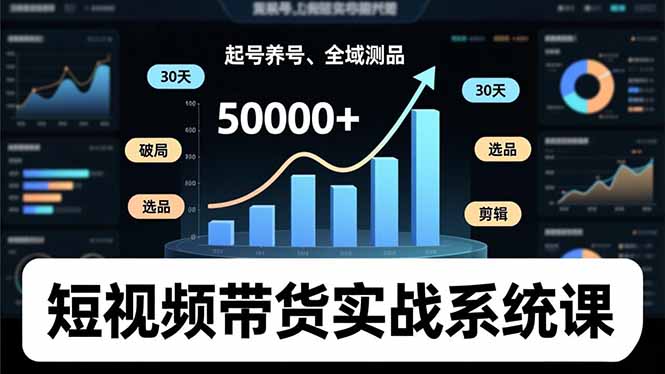 短视频带货实战系统课，起号养号、选品剪辑、全域测品，新手30天破局月佣金50000+-站长V课