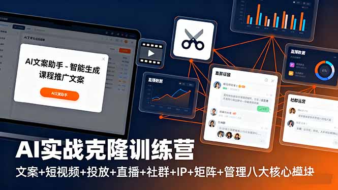 AI实战克隆训练营:文案+短视频+投放+直播+社群+IP+矩阵+管理八大核心模块-站长V课