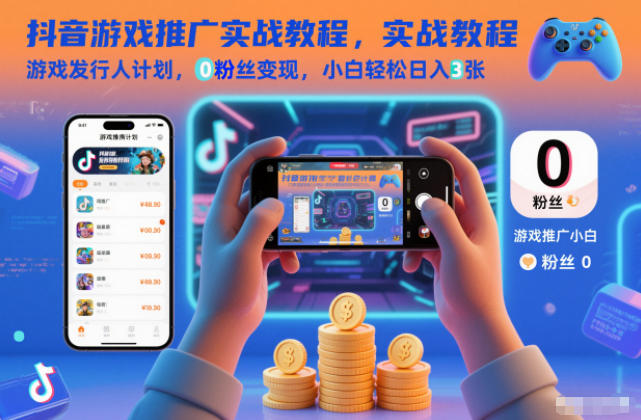 抖音游戏推广实战教程,游戏发行人计划,0粉丝变现,小白轻松日入3张-站长V课