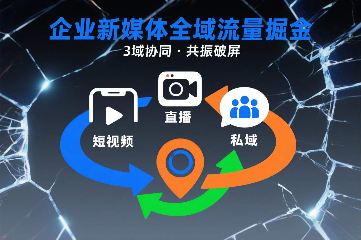 短视频全域商业模式，企业新媒体全域流量掘金，3域协同，共振破屏，短视频-直播-私域-地域