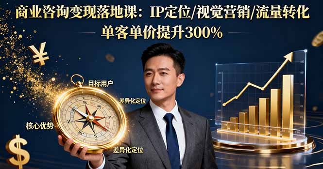 商业咨询变现落地课：IP定位/视觉营销/流量转化，单客单价提升300%-站长V课