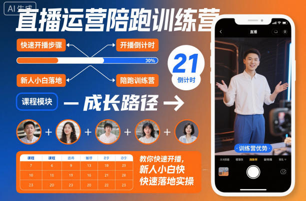 直播运营陪跑训练营,教你快速开播,新人小白快速落地实操