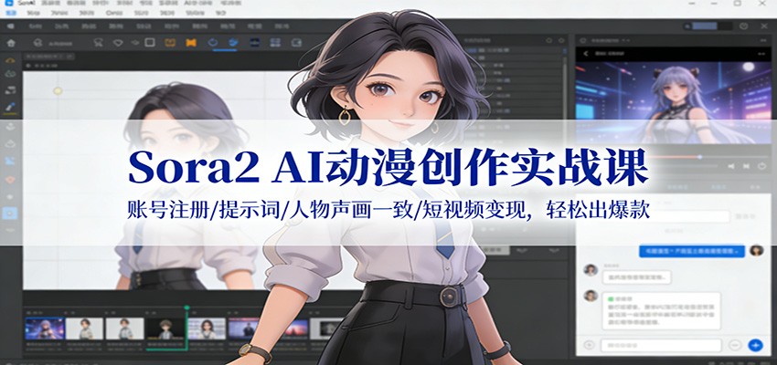 Sora2 AI动漫创作实战课：账号注册/提示词/人物声画一致/短视频变现，轻松出爆款-站长V课