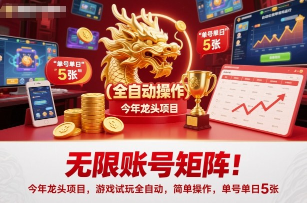 无限账号矩阵!今年龙头项目,游戏试玩全自动,简单操作,单号单日5张【揭秘】-站长V课