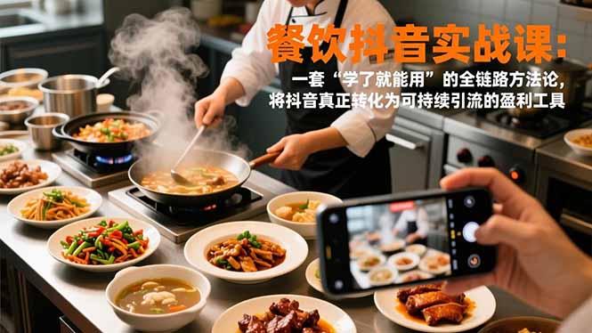 餐饮抖音实战课：一套“学了就能用”的全链路方法论，将抖音真正转化为可持续引流的盈利工具-站长V课
