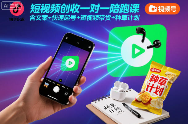 短视频创收一对一陪跑课,含文案+快速起号+短视频带货+种草计划-站长V课