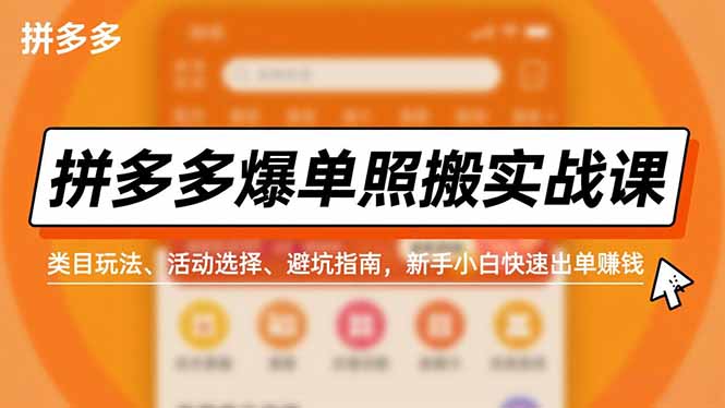 拼多多爆单照搬实战课,类目玩法、活动选择、避坑指南,新手小白快速出单赚钱-站长V课